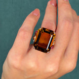 Retro 78.0ct Citrine Cocktail Ring with 0.25ct Ruby and Diamonds in 14K Gold, Circa 1940s