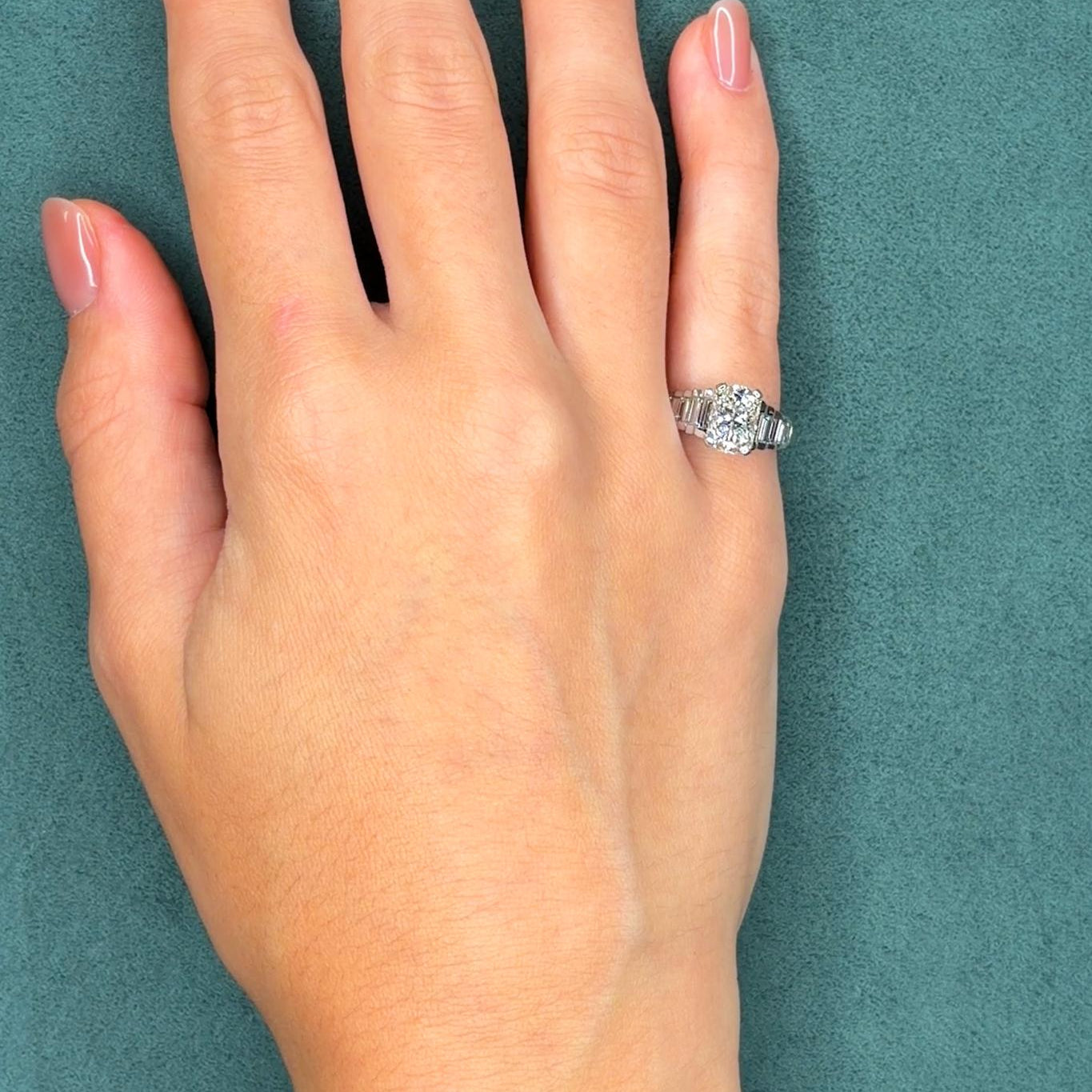 GIA 1.79ct Radiant Diamond Platinum Ring, Tiered Baguettes