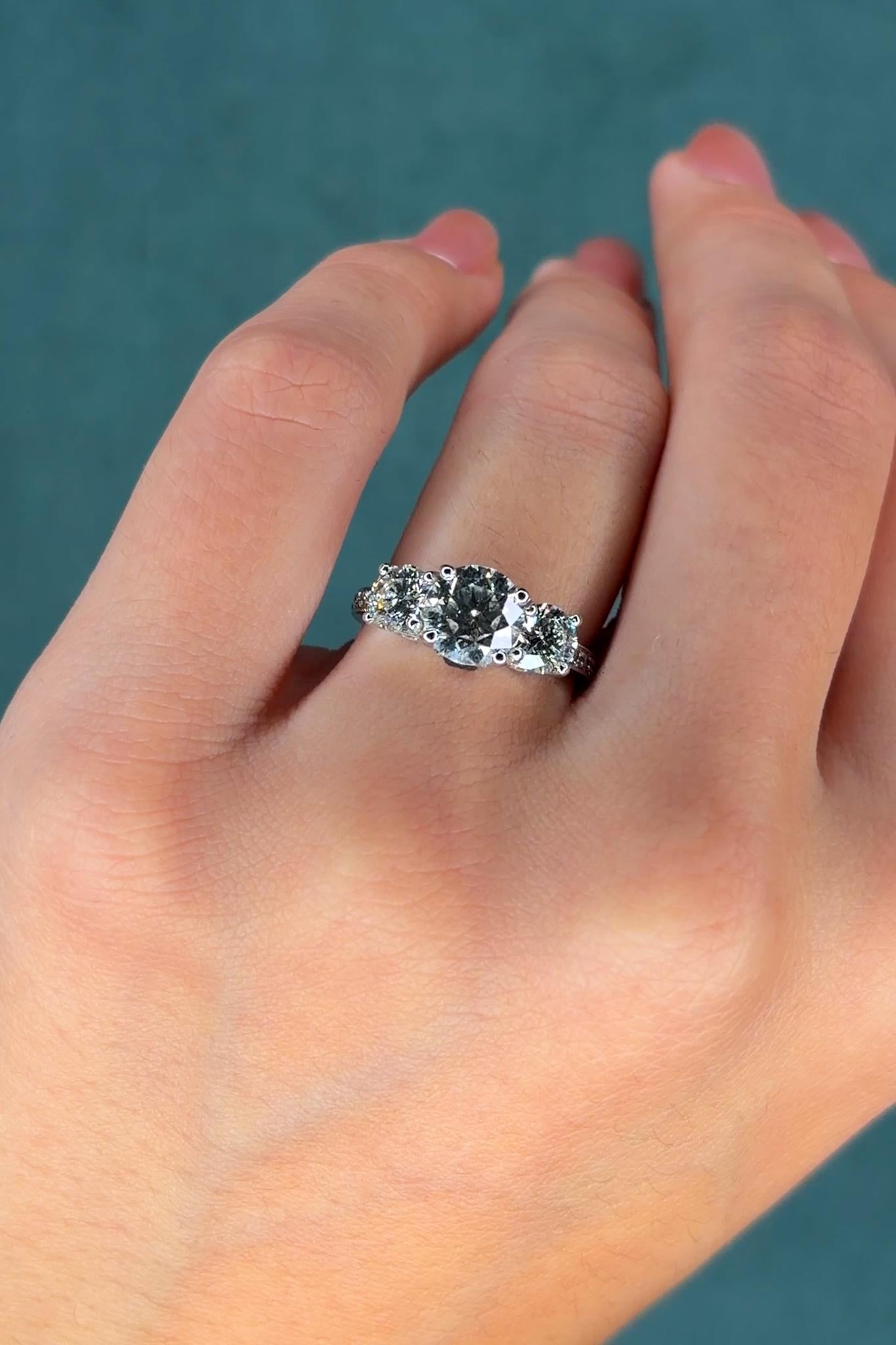 GIA 1.62 Carat Diamond Three-Stone Engagement Ring in 18K White Gold