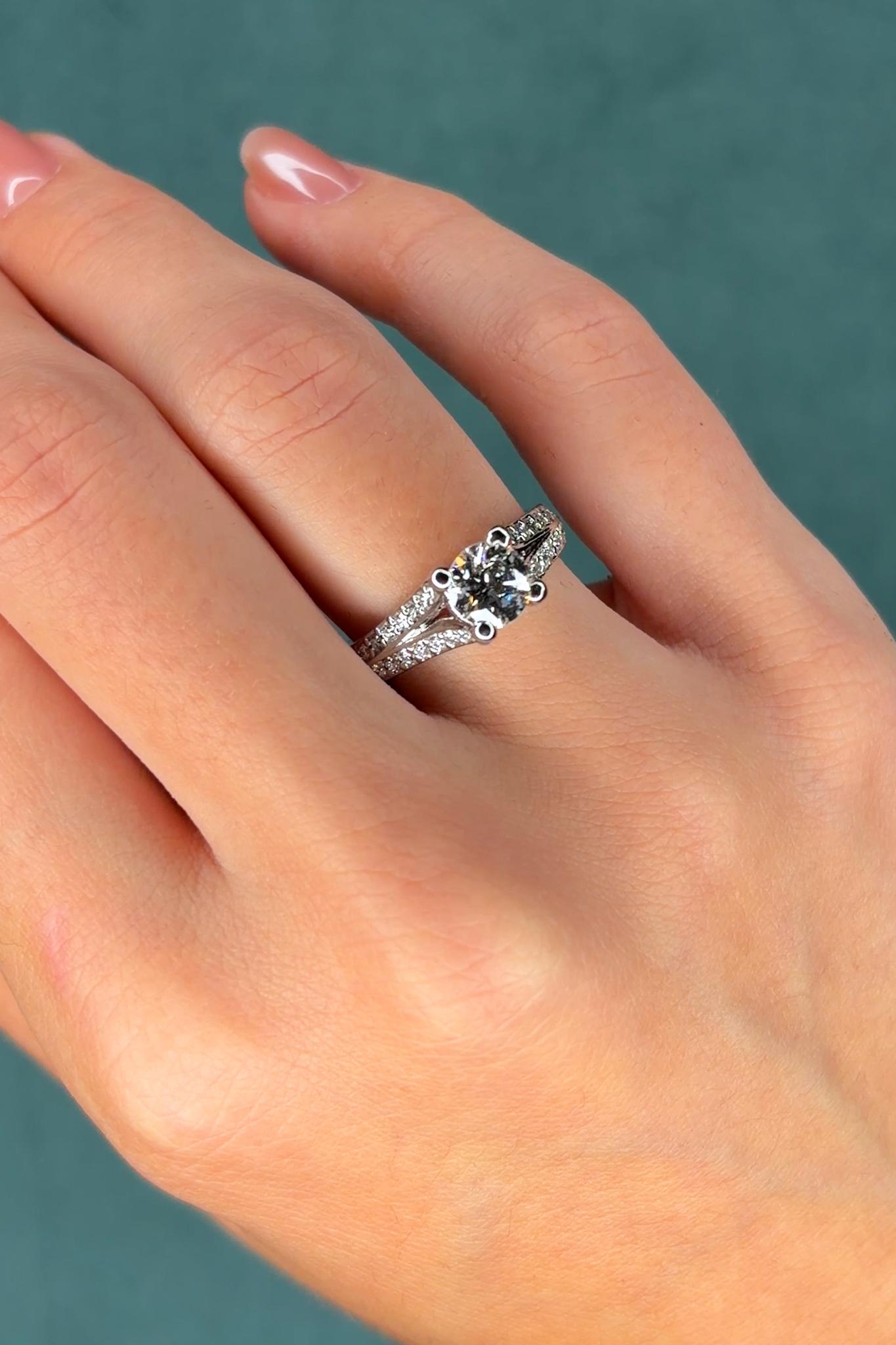 GIA 1ct Diamond Platinum Pavé Engagement Ring, I/VS1