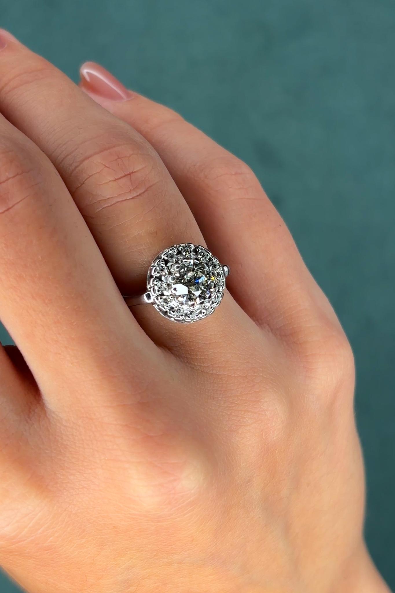 Art Deco 1930s Diamond Solitaire Ring, 1.40ct Old European Cut, 14K White Gold