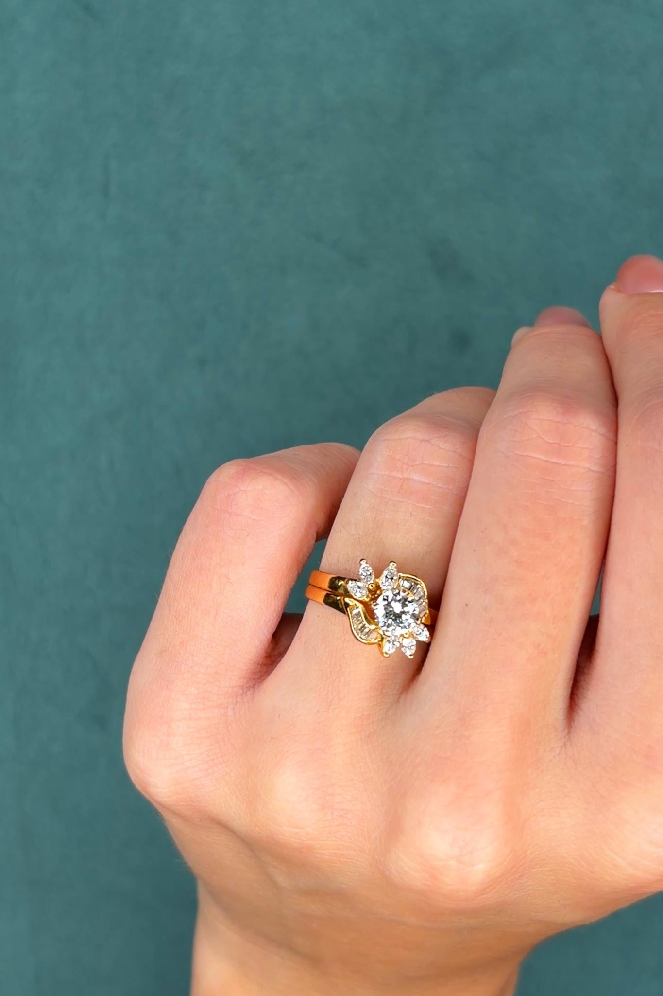 0.61ct Diamond Cocktail Ring in 18K Yellow Gold with Marquise and Baguette Accents, Circa 1980s