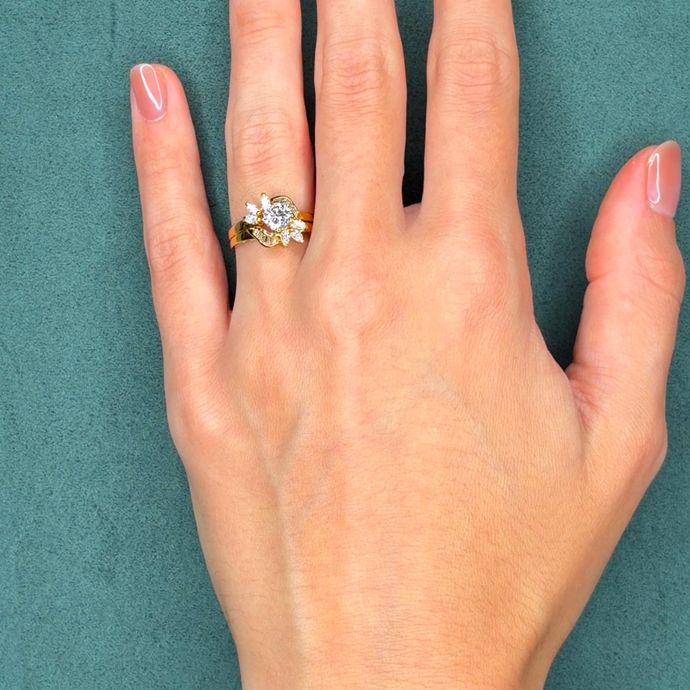0.61ct Diamond Cocktail Ring in 18K Yellow Gold with Marquise and Baguette Accents, Circa 1980s