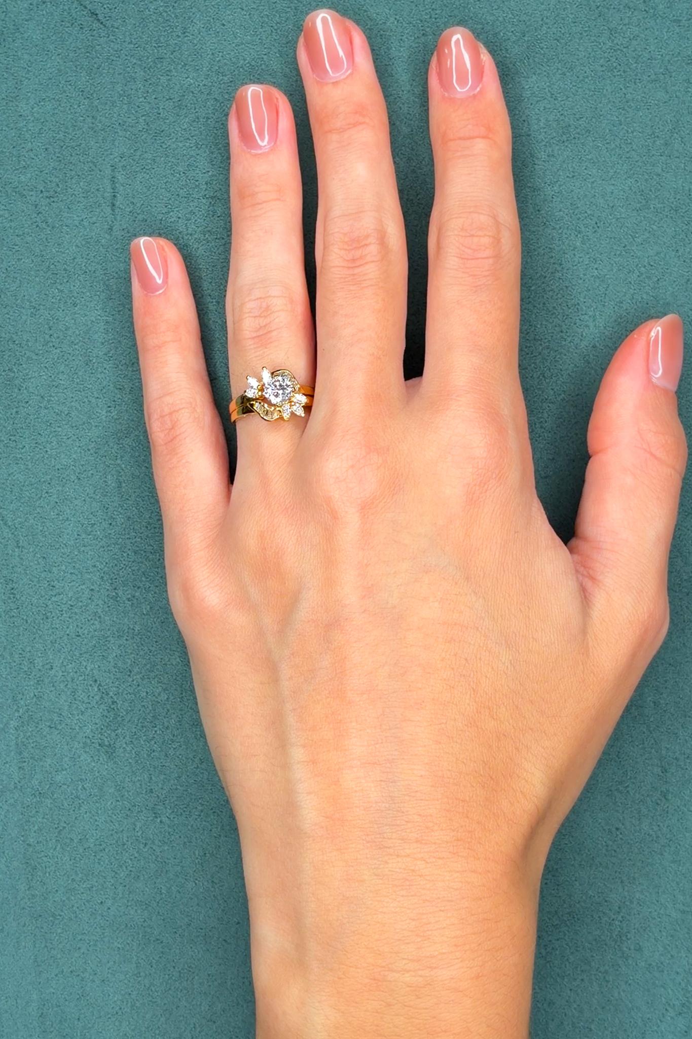 0.61ct Diamond Cocktail Ring in 18K Yellow Gold with Marquise and Baguette Accents, Circa 1980s