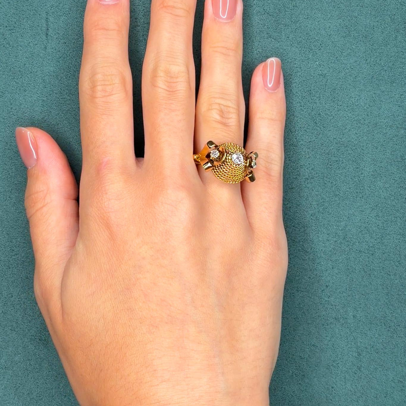 Retro Two-Tone Gold 0.25ct Diamond Dome Ring, 18K Rose and Yellow Gold