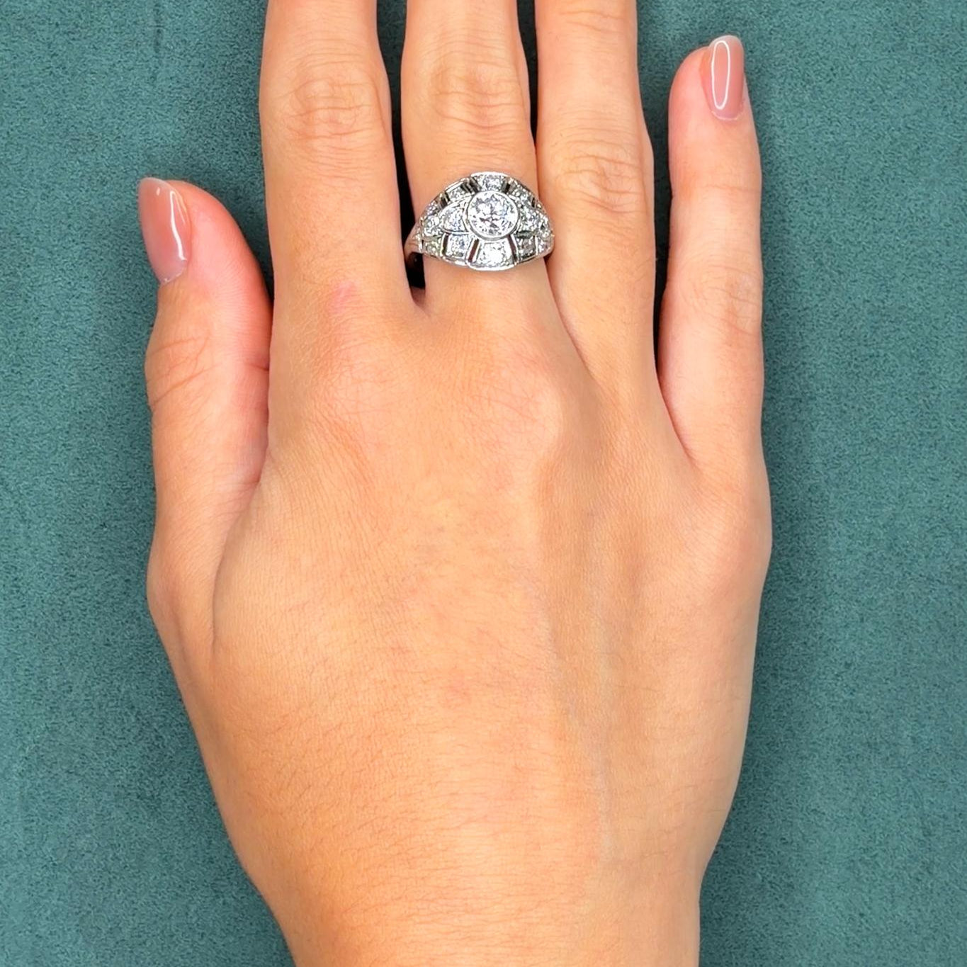 Art Deco 1.19ct Diamond Bombe Ring in Platinum, Old European Cut, Circa 1920s