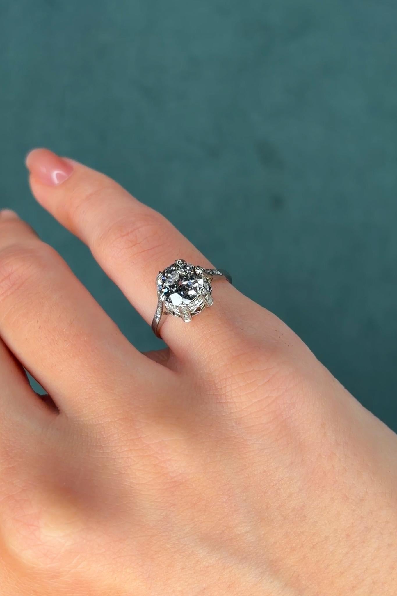 Edwardian Old European Cut Diamond Platinum Ring, 1.85ct, Circa 1910