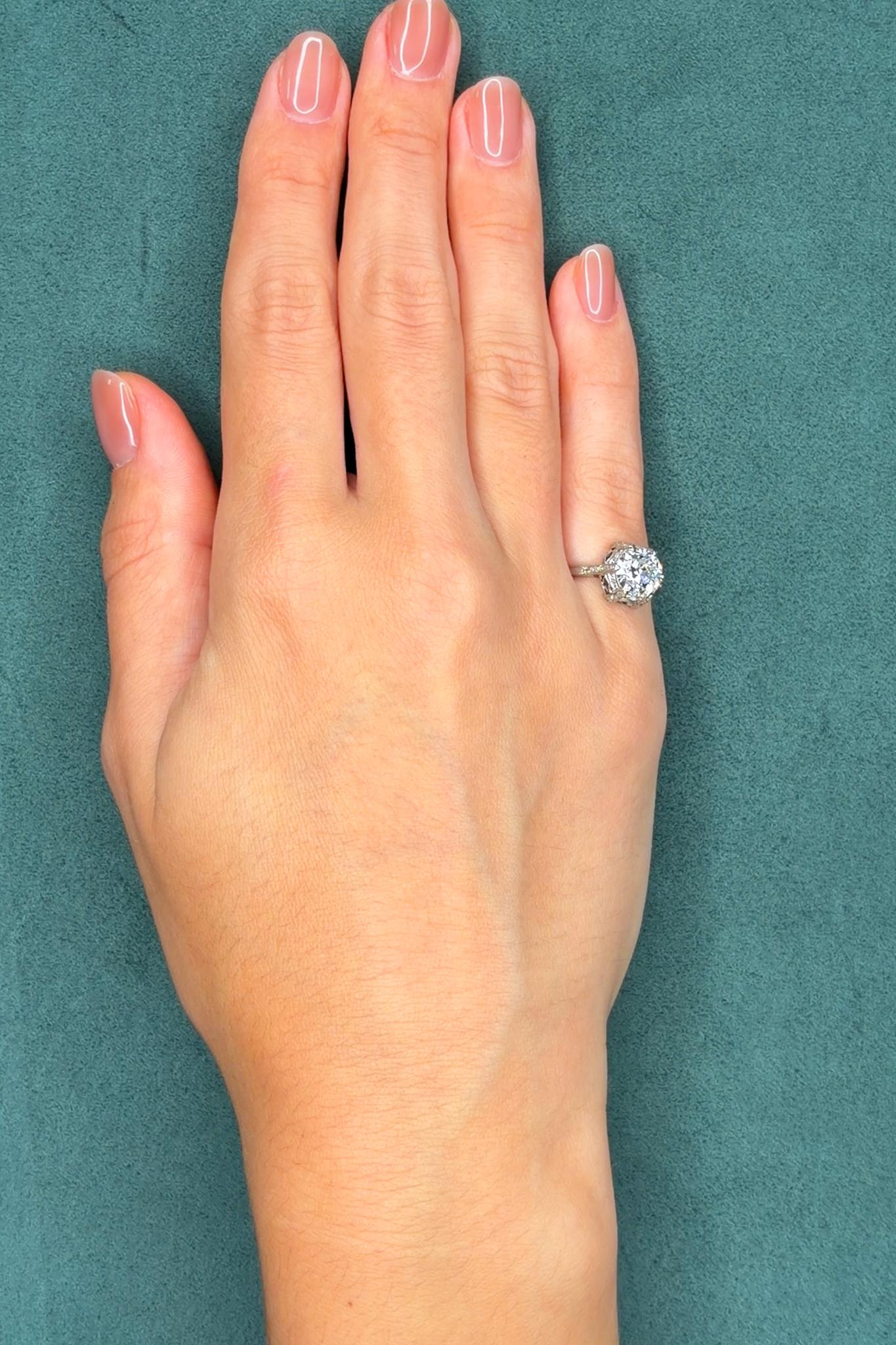 Edwardian Old European Cut Diamond Platinum Ring, 1.85ct, Circa 1910