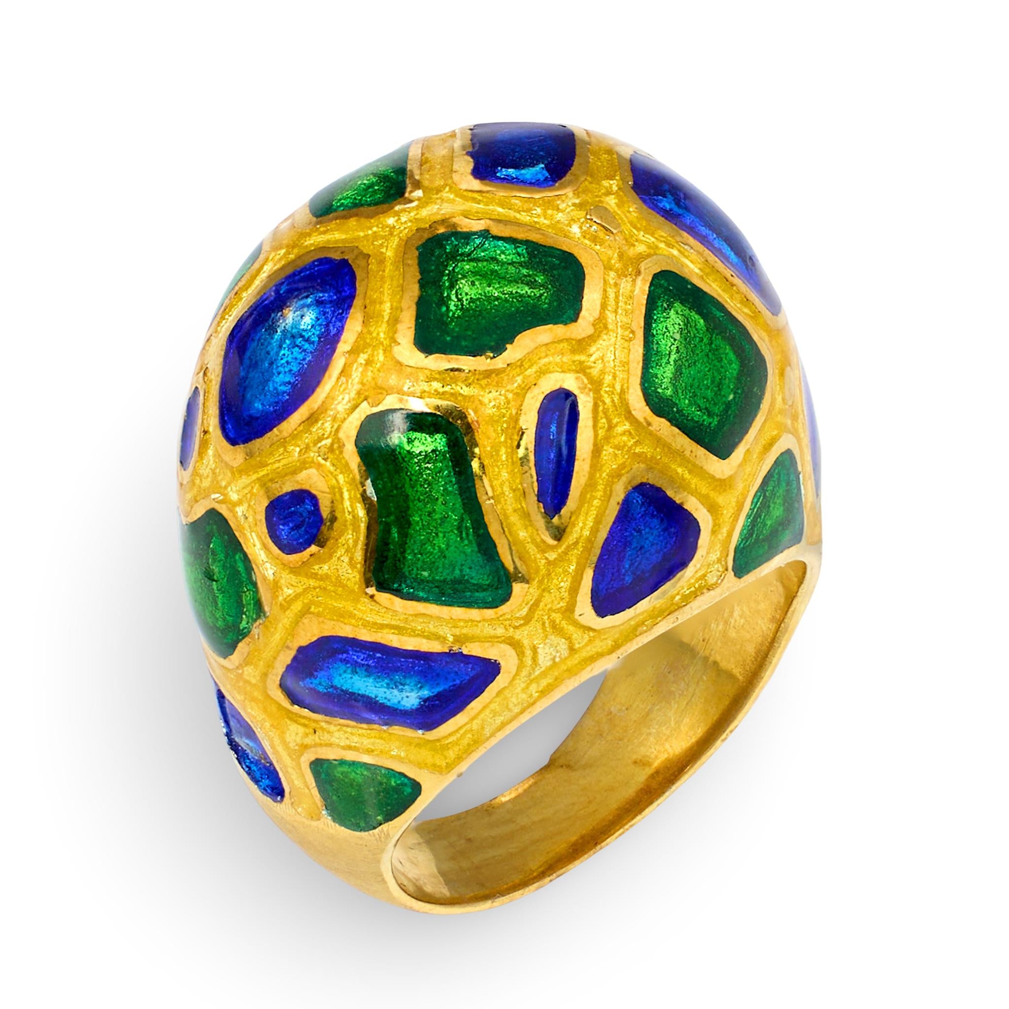 Mosaic Enamel Gold Dome Ring, Circa 1970s
