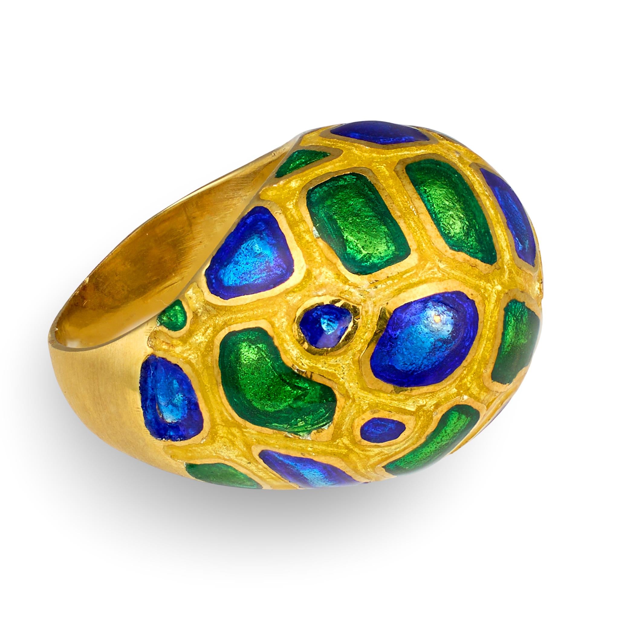 Mosaic Enamel Gold Dome Ring, Circa 1970s