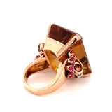 Retro Citrine, Ruby and Diamond 18K Rose Gold Ring, circa 1940s
