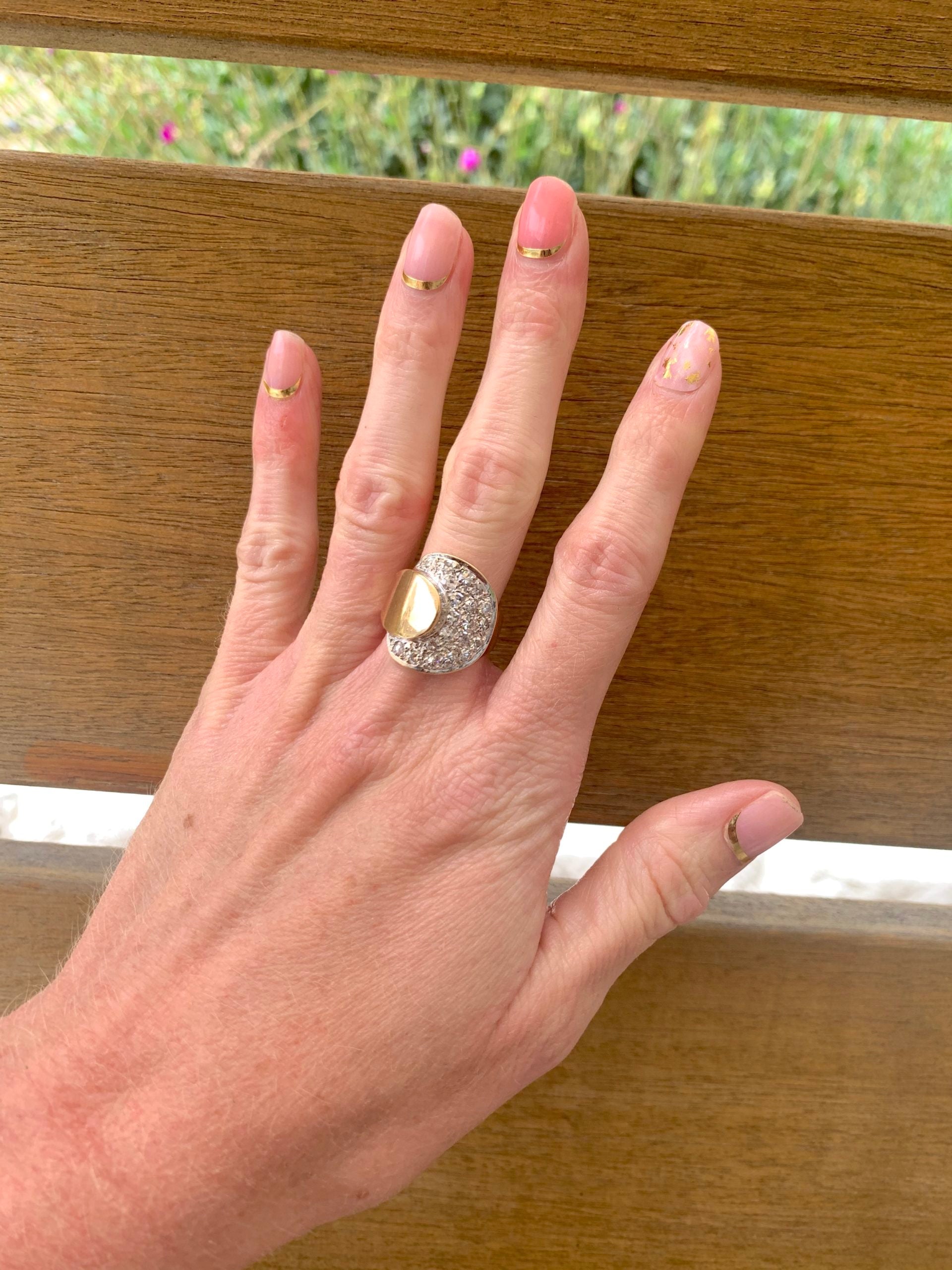 Retro Diamond Two-Tone Gold Ring, circa 1940s