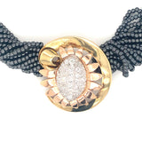 Retro Diamond and Hematite Platinum and 14k Gold Necklace, circa 1940s