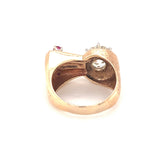 Retro Diamond and Ruby 14K Rose Gold Ring, circa 1940s