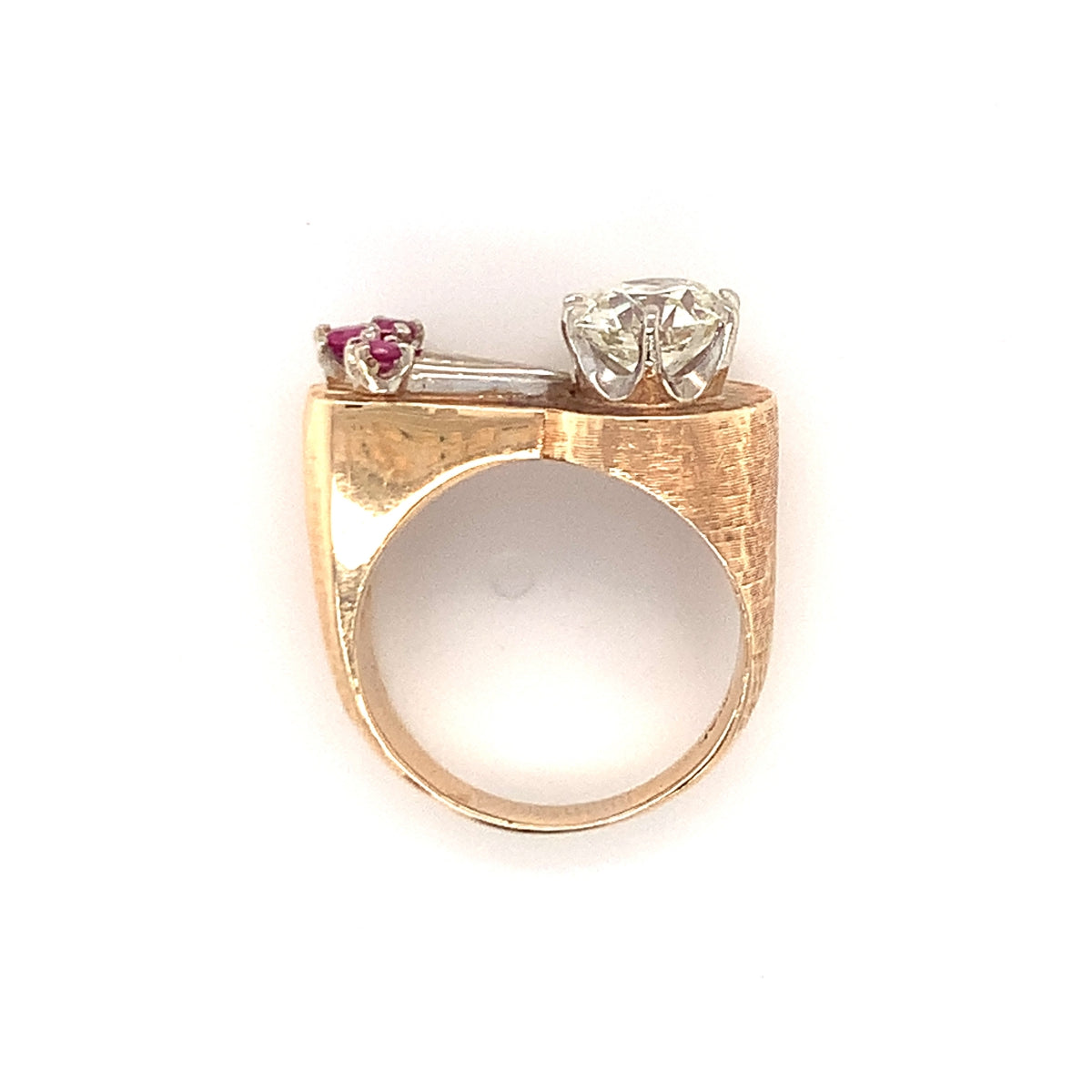 Retro Diamond and Ruby 14K Rose Gold Ring, circa 1940s