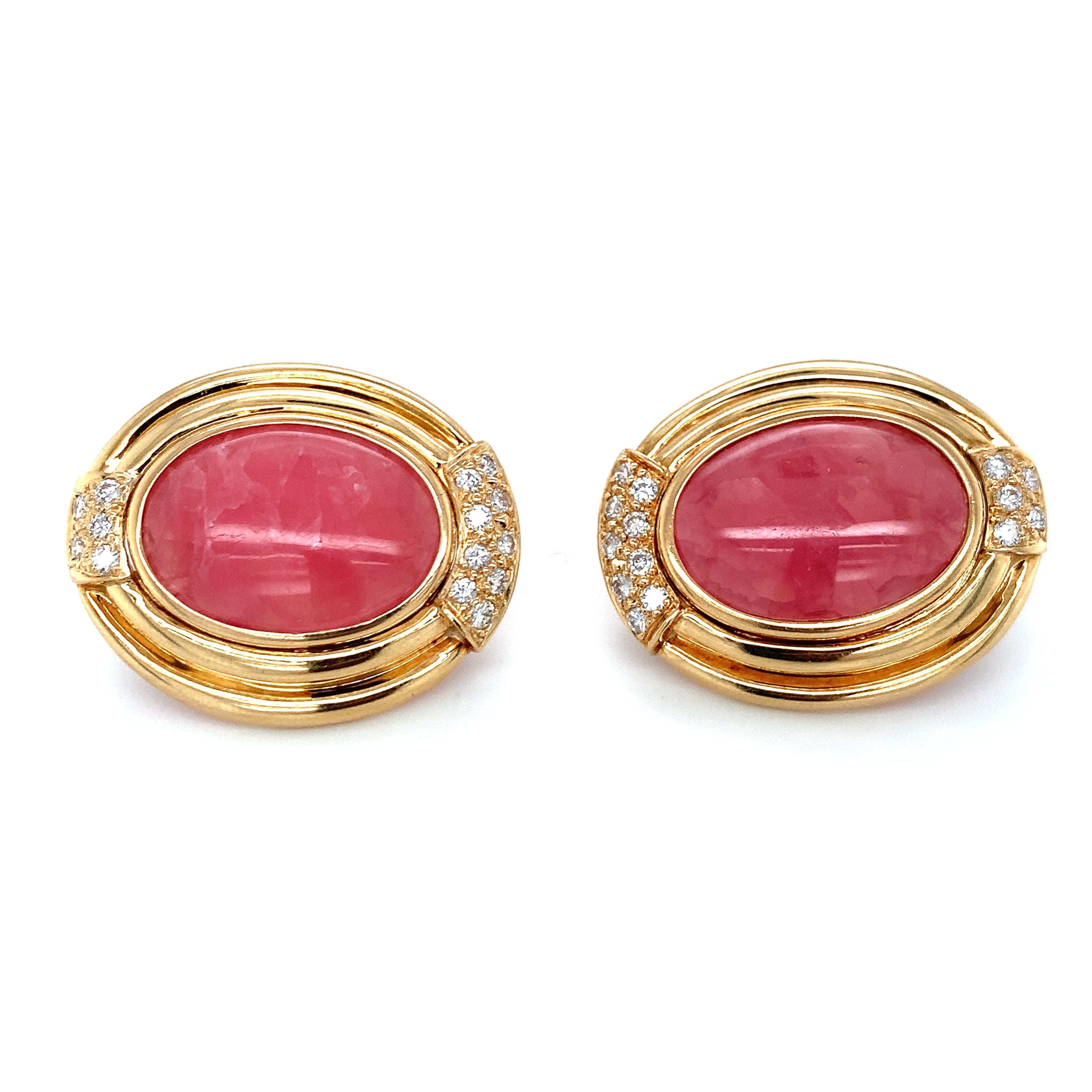 Rhodochrosite and Diamond Yellow Gold Earrings, circa 1960s