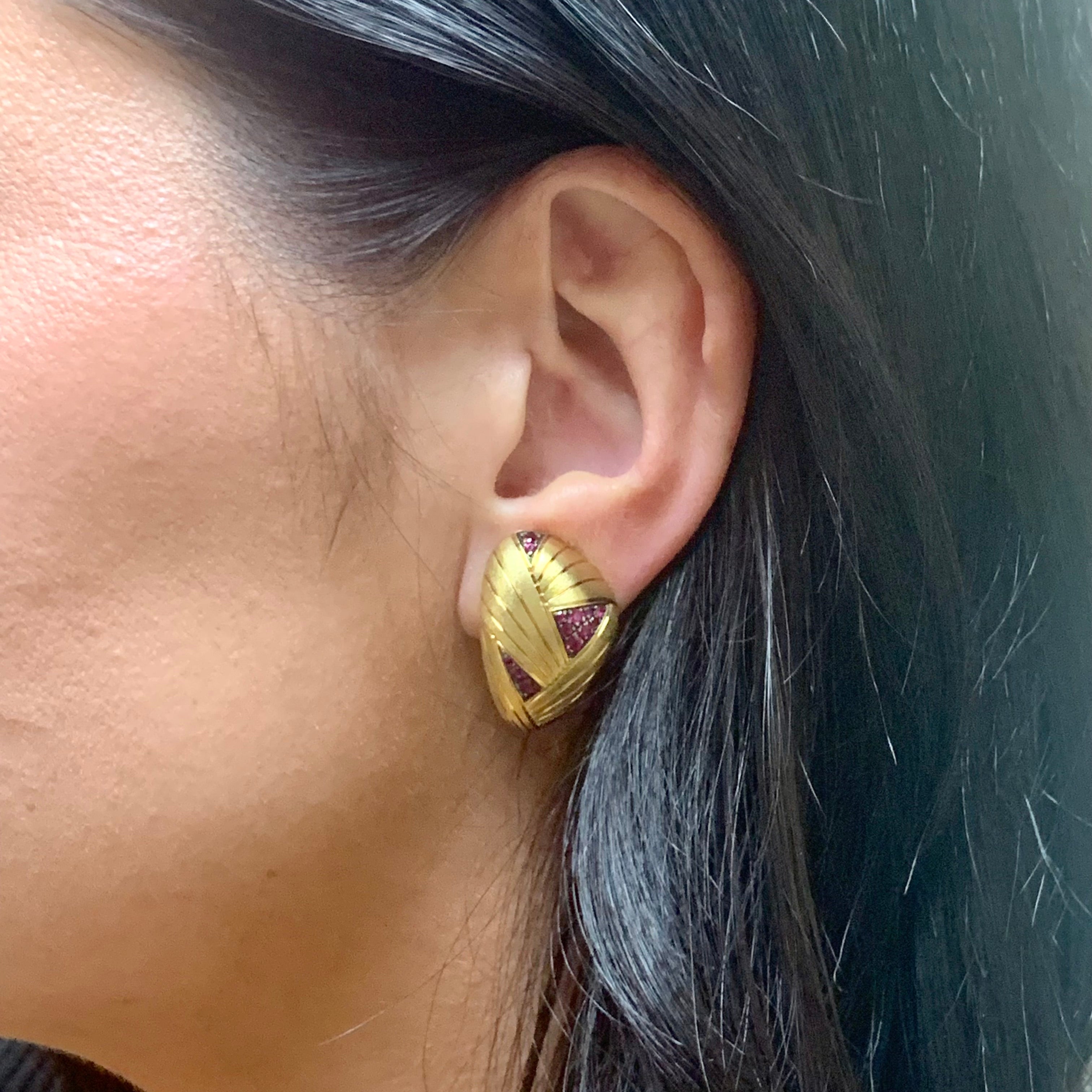 Ruby 18K Yellow Gold Earclips by Kristoph Krahenmann