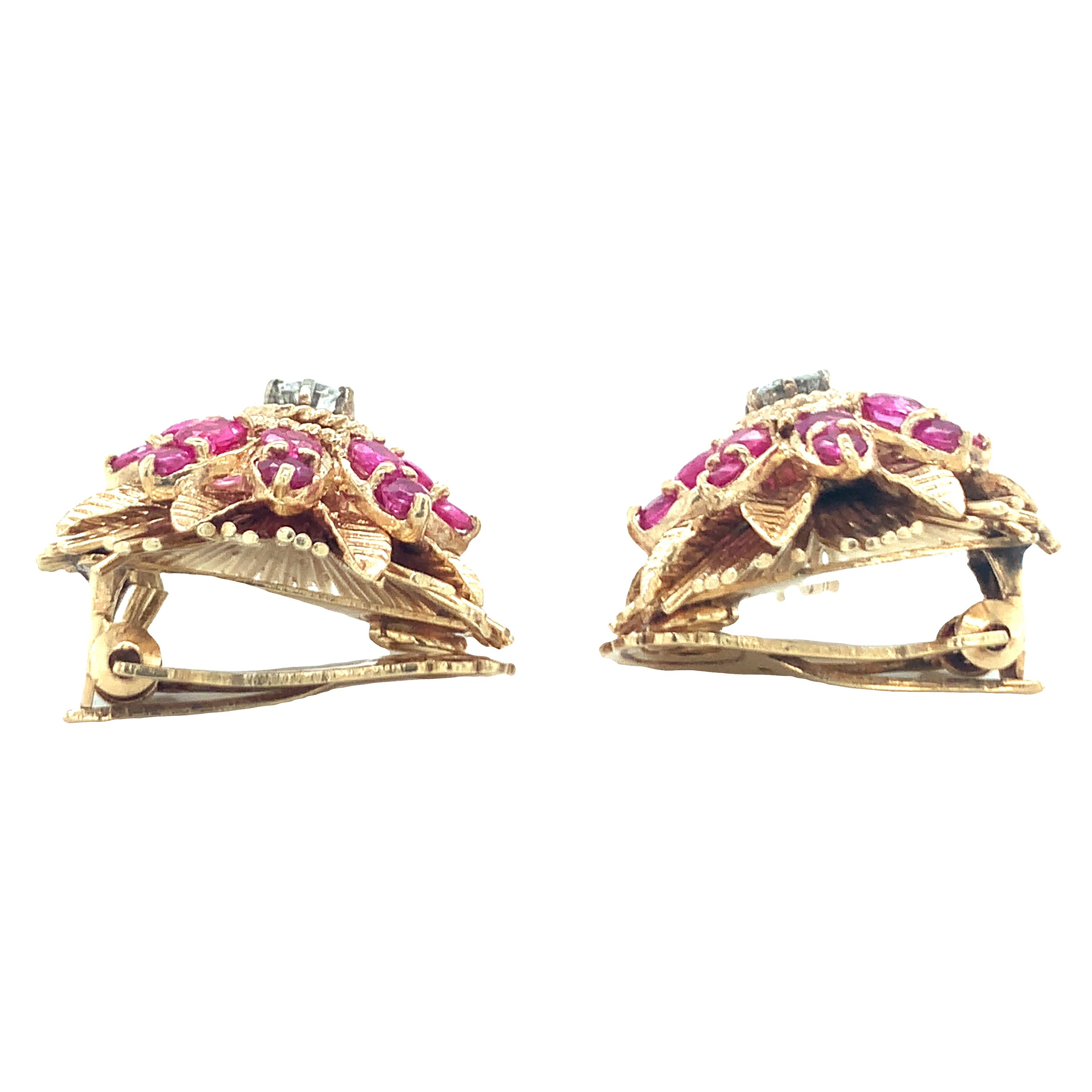 Ruby and Diamond 14K Yellow Gold Earclips