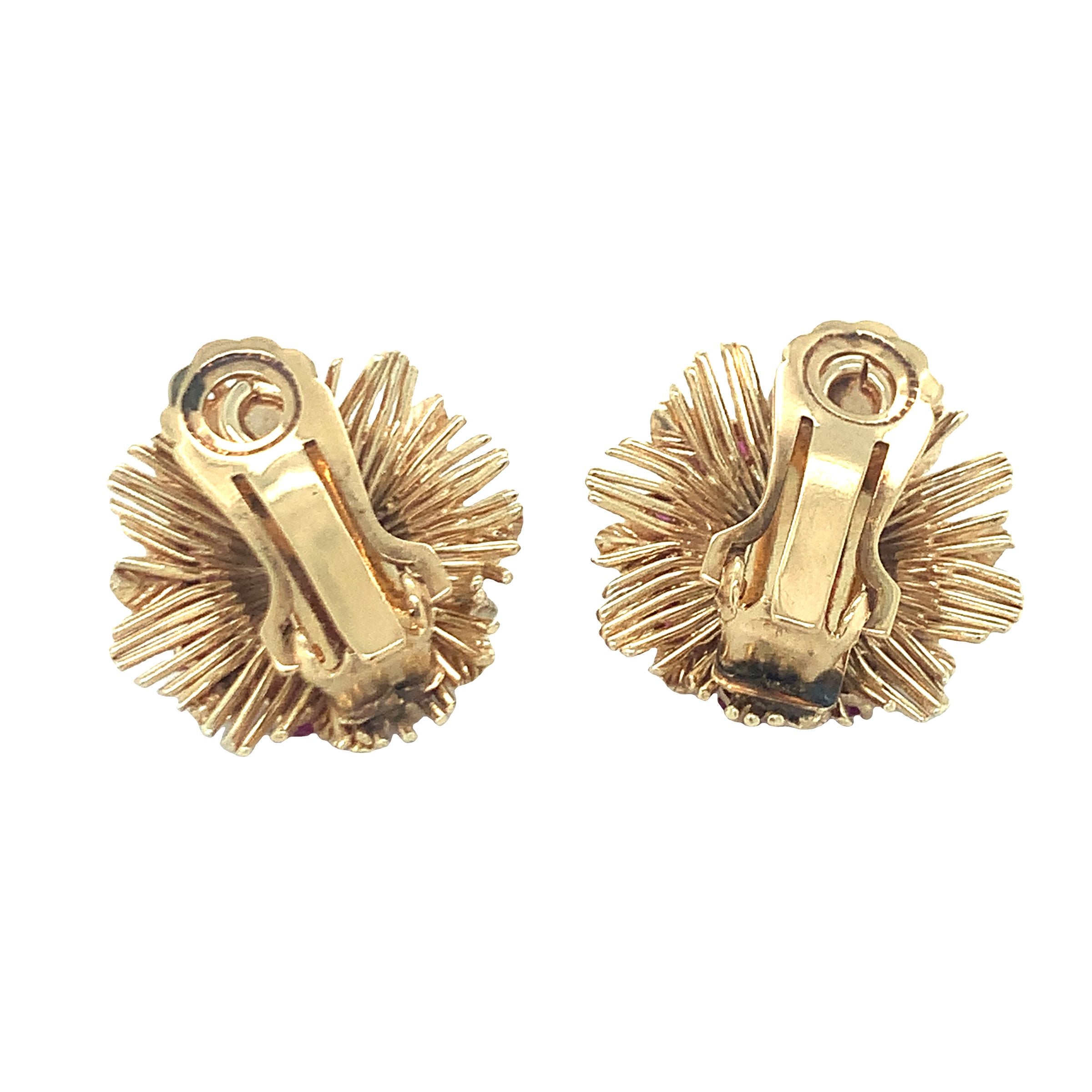 Ruby and Diamond 14K Yellow Gold Earclips