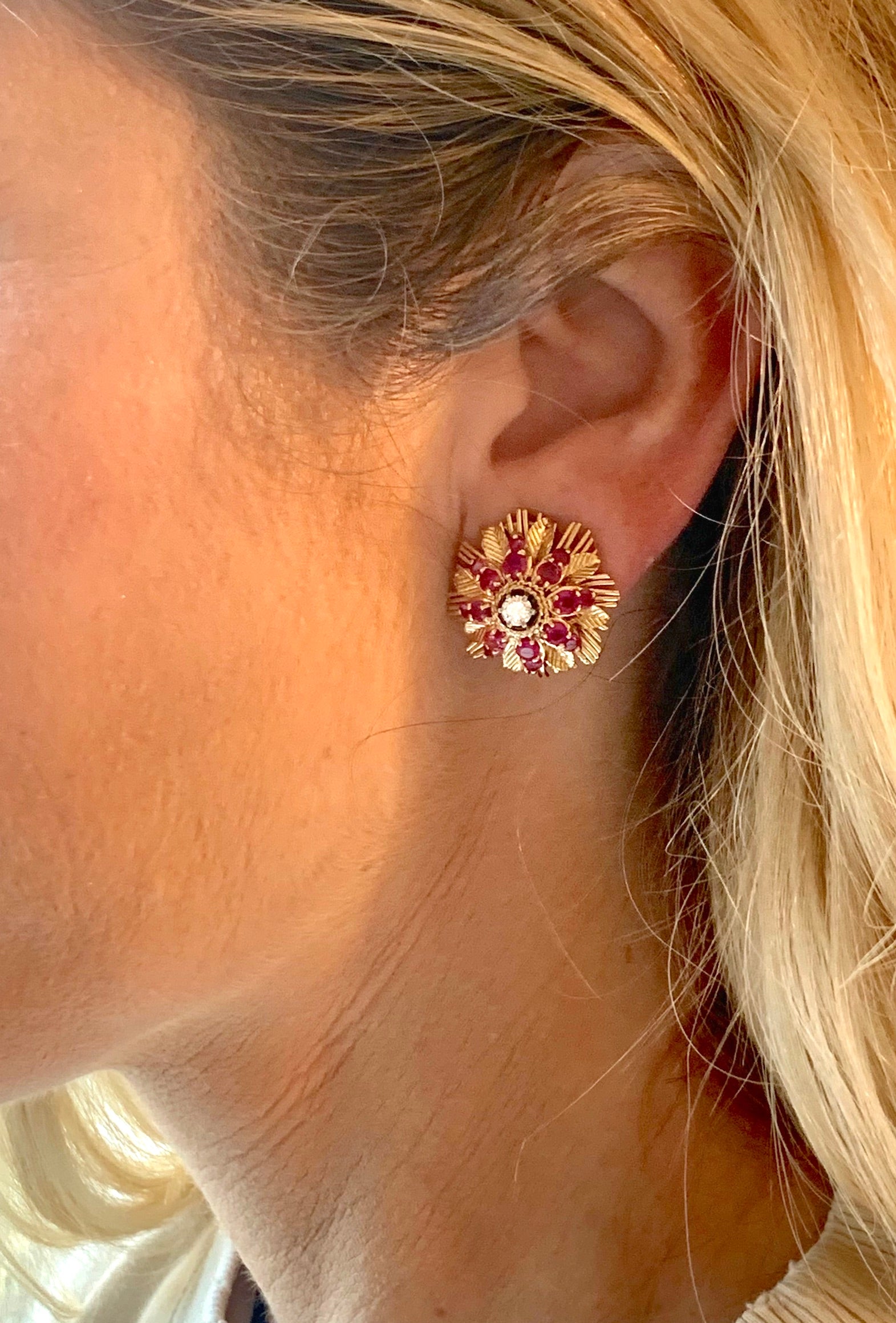 Ruby and Diamond 14K Yellow Gold Earclips