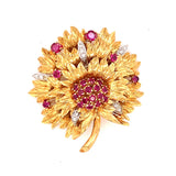 Ruby and Diamond 18K Yellow Gold Pendant / Brooch, circa 1960s