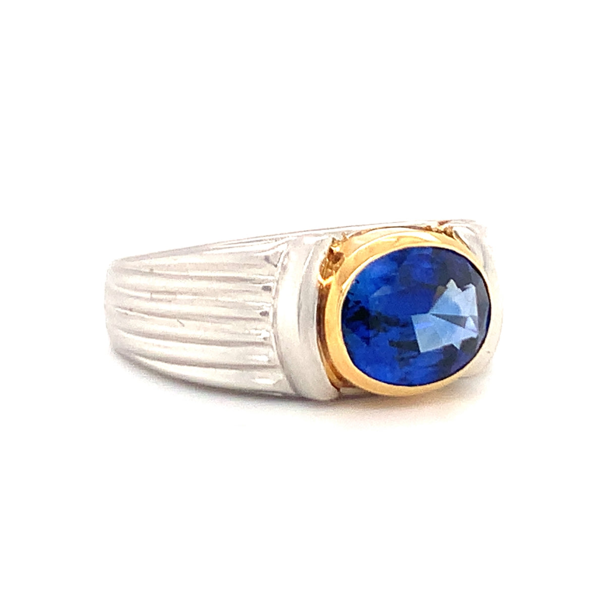 Sapphire Platinum and Yellow Gold Ring, circa 1990s
