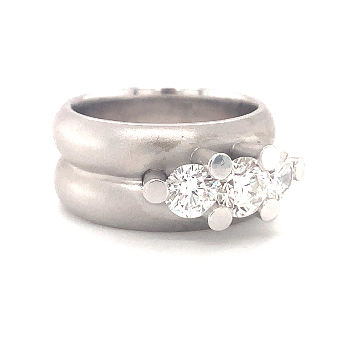 Three-Stone Diamond 14k White Gold Ring, circa 1980s
