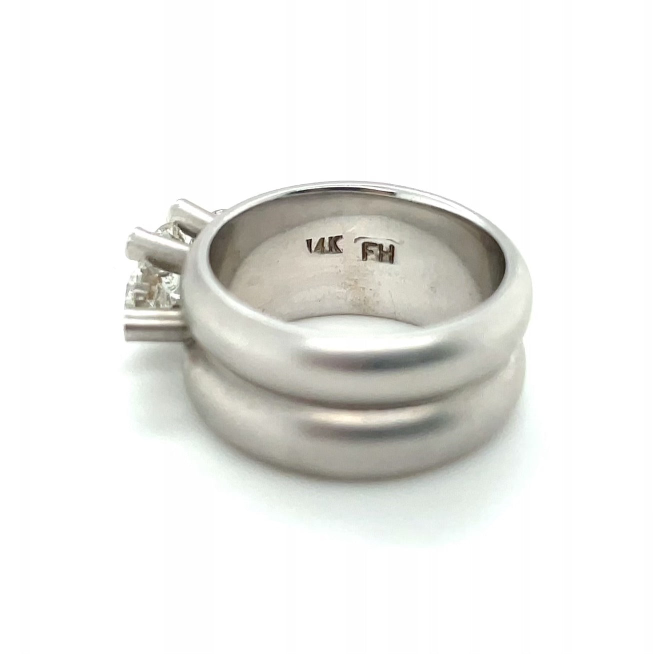 Three-Stone Diamond 14k White Gold Ring, circa 1980s