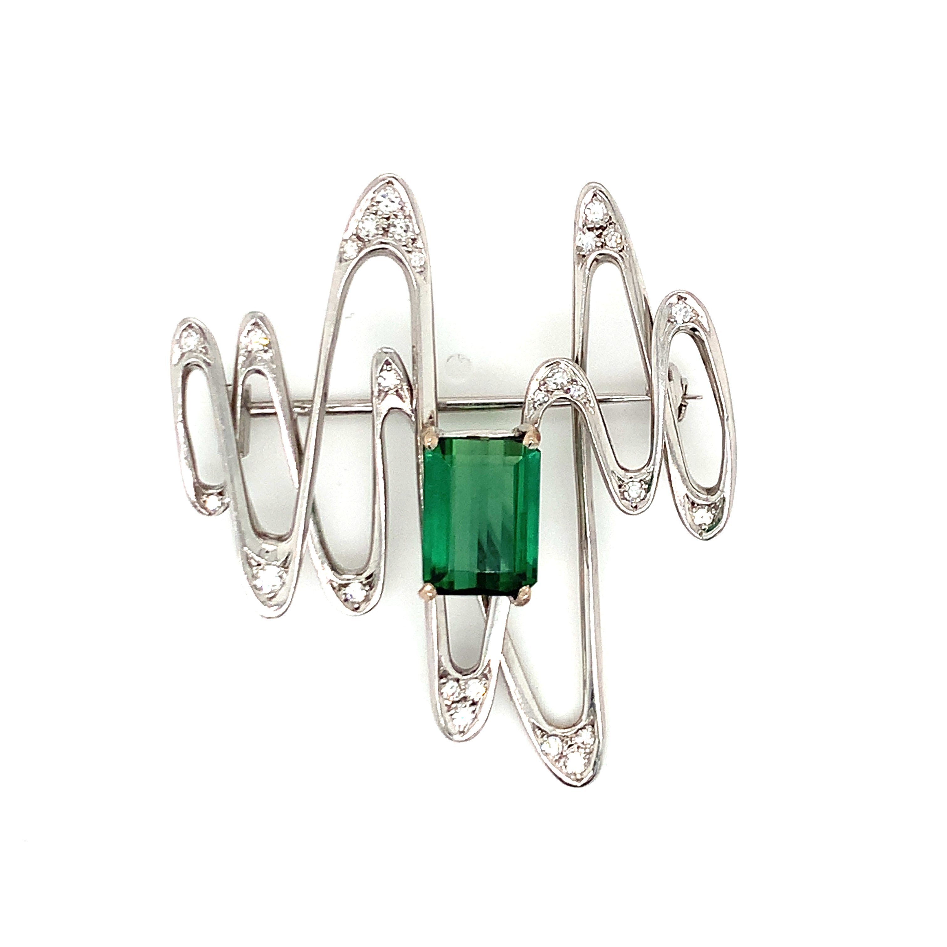 Tourmaline and Diamond 18K White Gold Brooch / Pendant