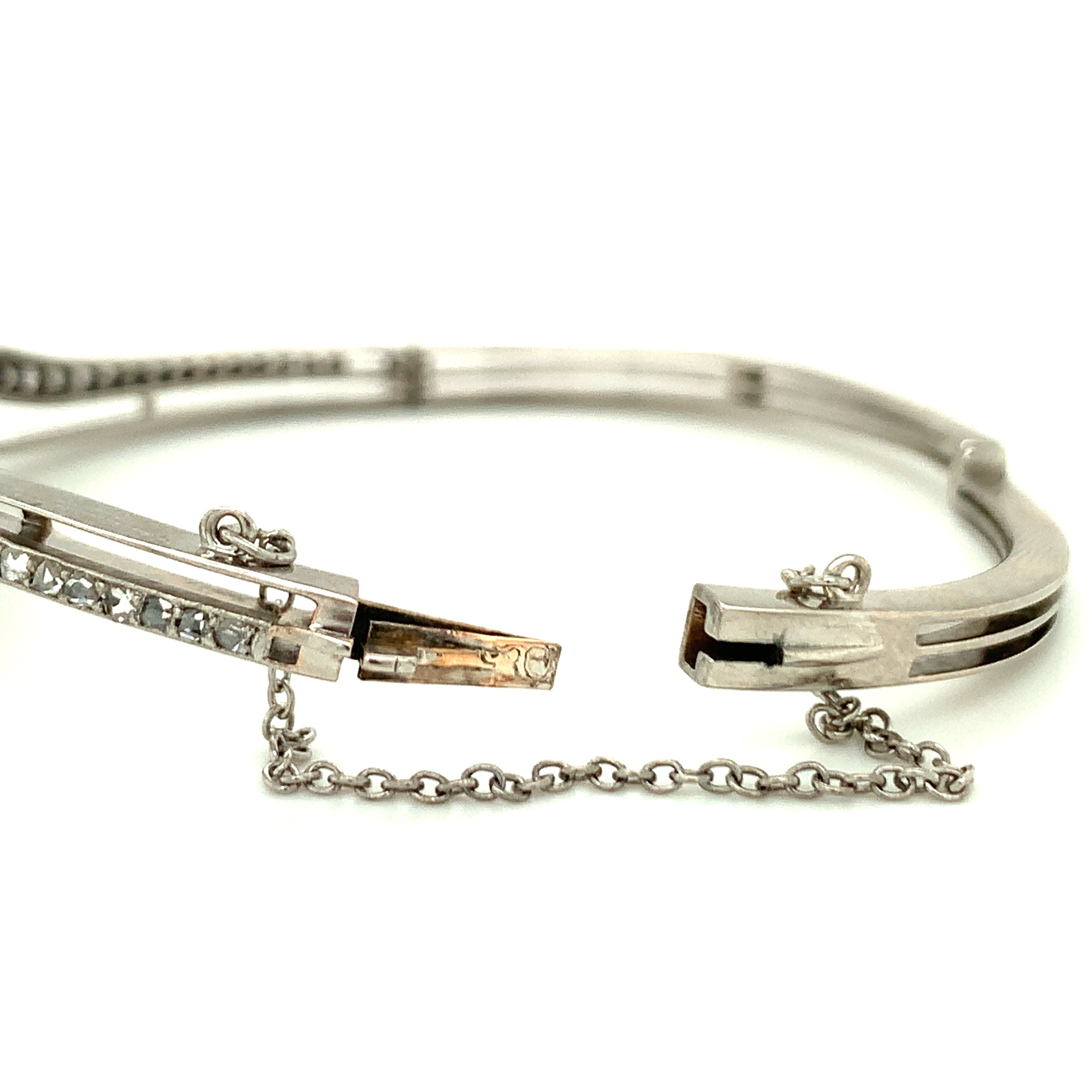 Victorian 14K White Gold Diamond and Pearl Bangle