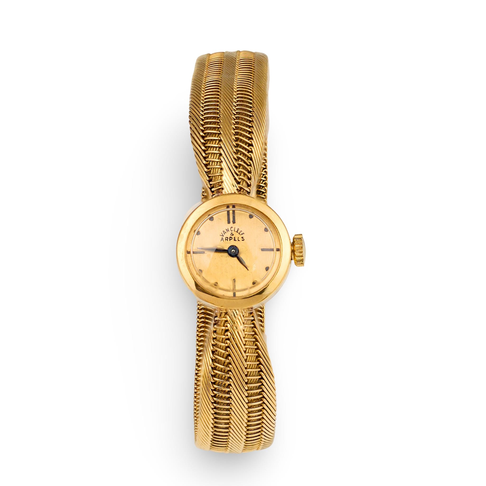 Van Cleef & Arpels Retro 18K Yellow Gold Mesh Wristwatch, Circa 1940s