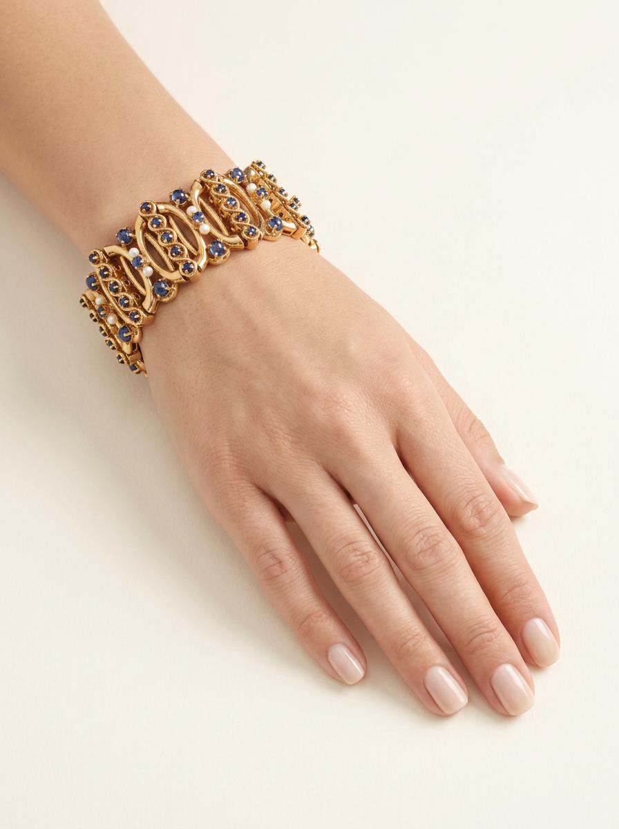 Retro 14K Rose Gold Sapphire & Pearl Bracelet, Circa 1940s