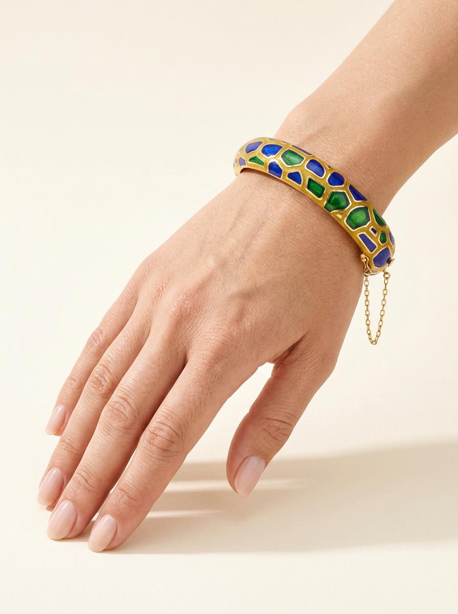 Enamel Mosaic Bangle in 14K Gold by Martin, circa 1970s