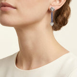 Heart Diamond and Sapphire Dangling Platinum Earrings