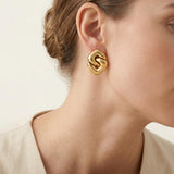 Signed Bvlgari double heart gold earclips, 1980s designer jewelry