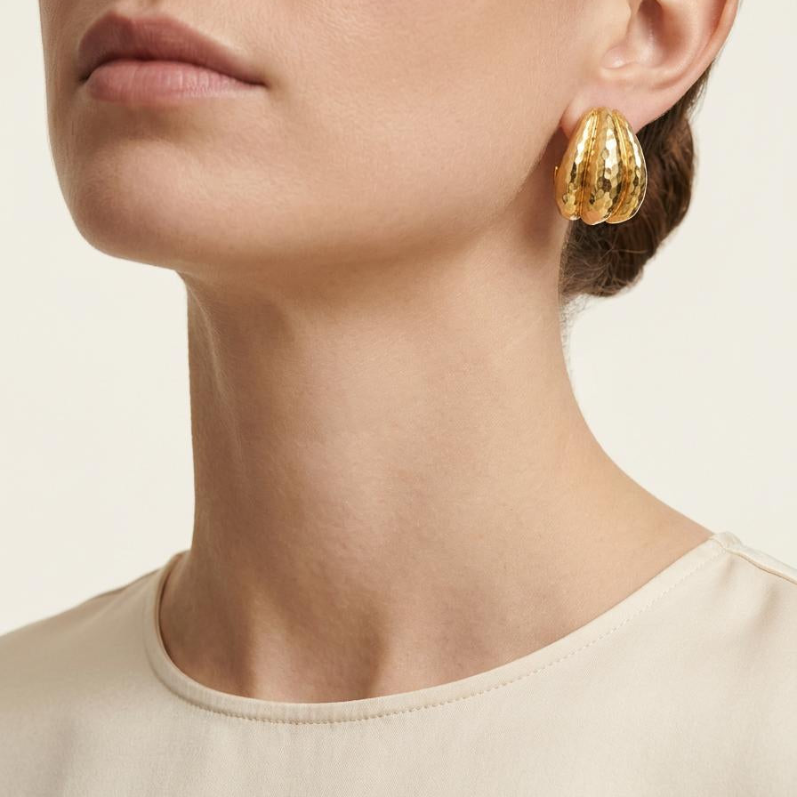 Hammered 18K Yellow Gold Earclips by Henry Dunay, circa 1970s
