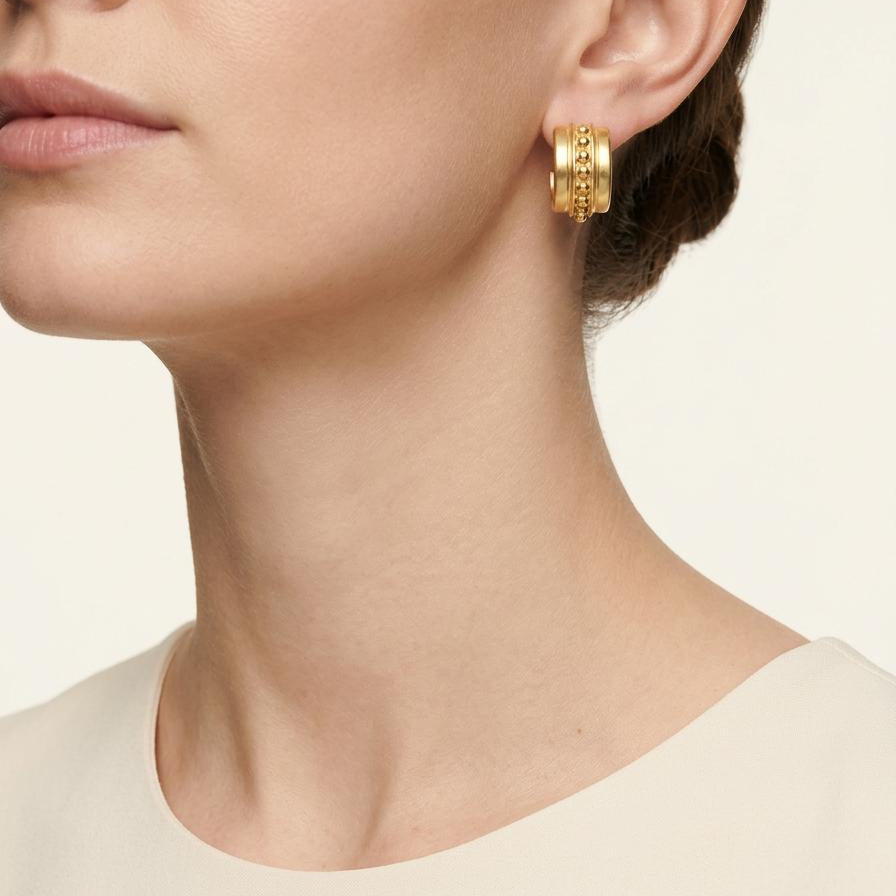 Satin-Finish Gold Half-Hoop Earclips with Beadwork, circa 1960s