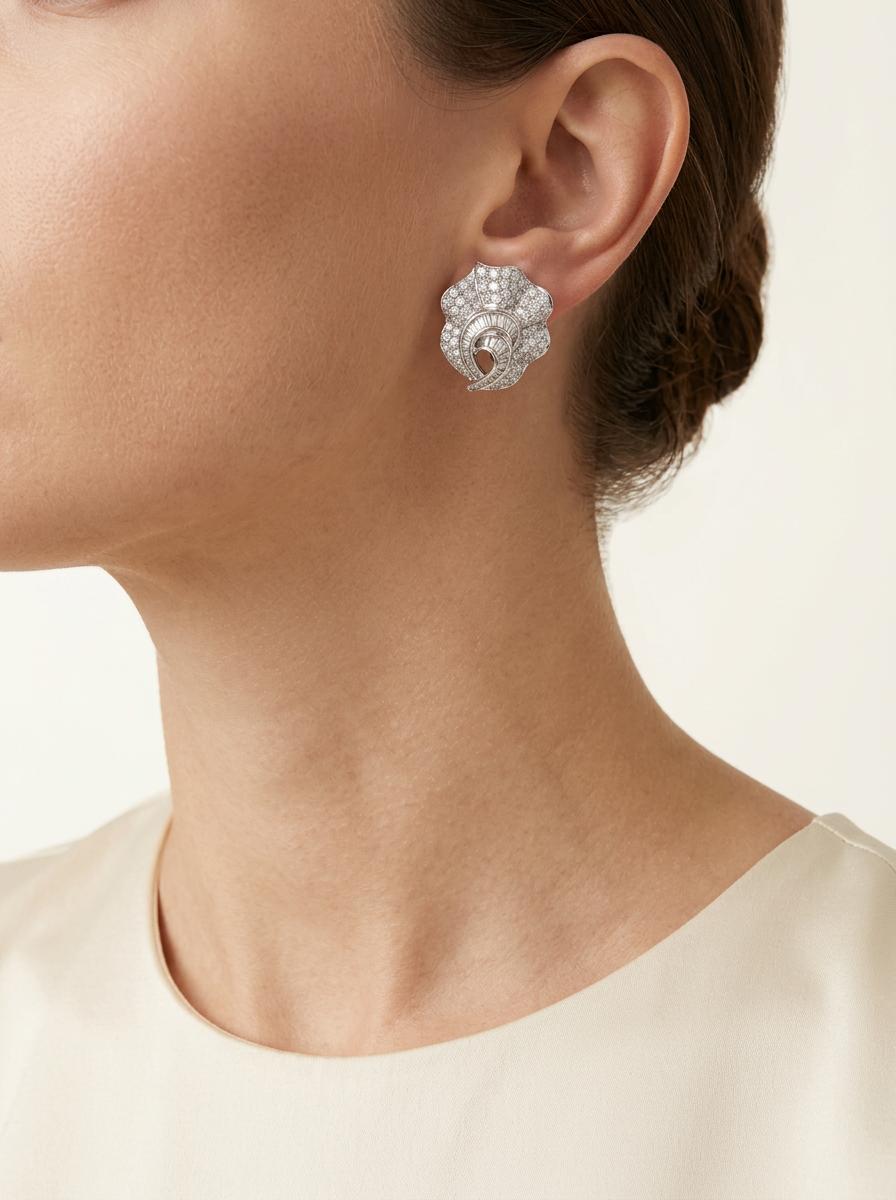 Mid-Century Adler Pavé Diamond Earrings, 7 Carats, 18K White Gold