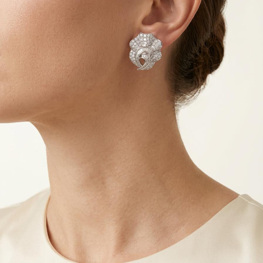 Mid-Century Adler Pavé Diamond Earrings, 7 Carats, 18K White Gold