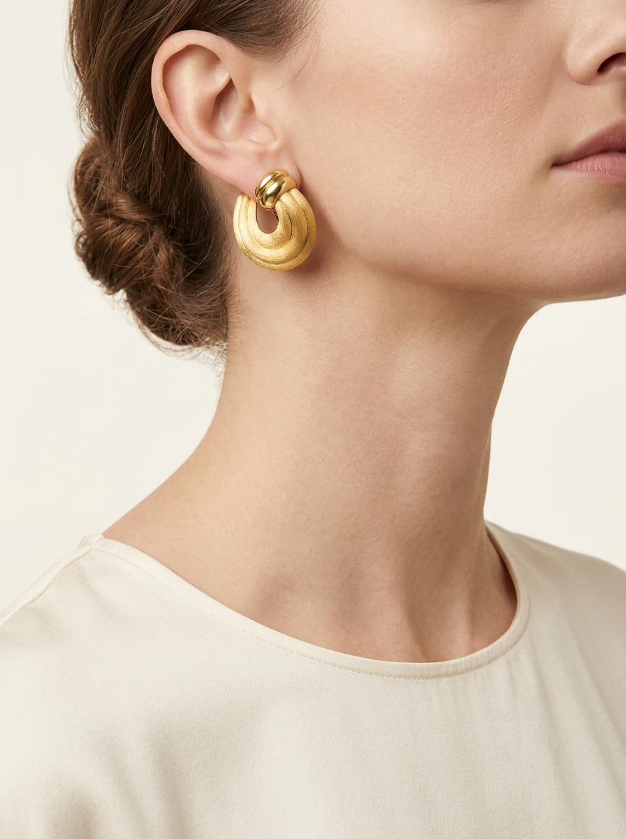 Henry Dunay Textured Gold Horseshoe Ear Clips in 18K, circa 1970s
