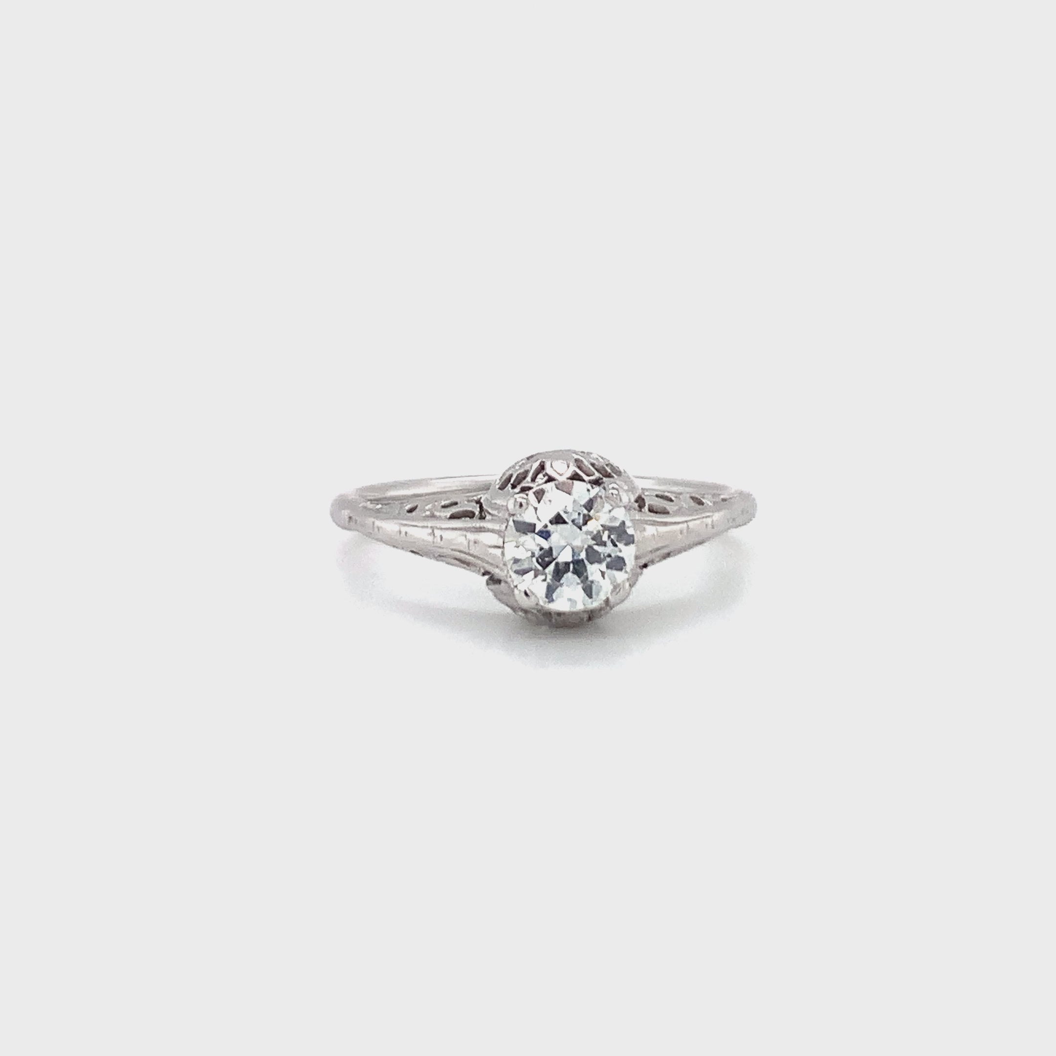 Art Deco 1930s Diamond Solitaire Ring, 0.70ct Old European Cut, 10K White Gold F