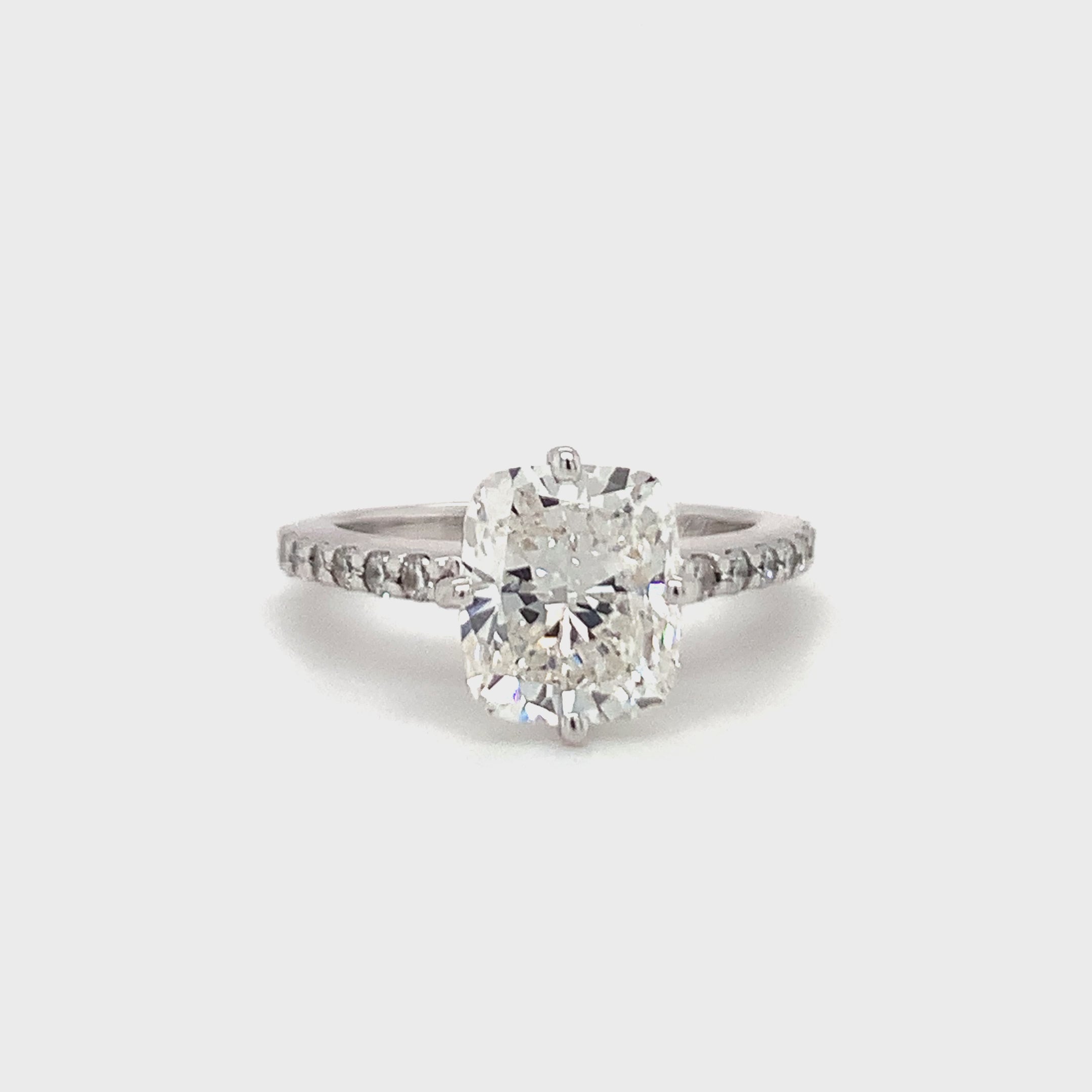 GIA Certified 2.01 Carat Cushion Cut Diamond Engagement Ring, 14K White Gold