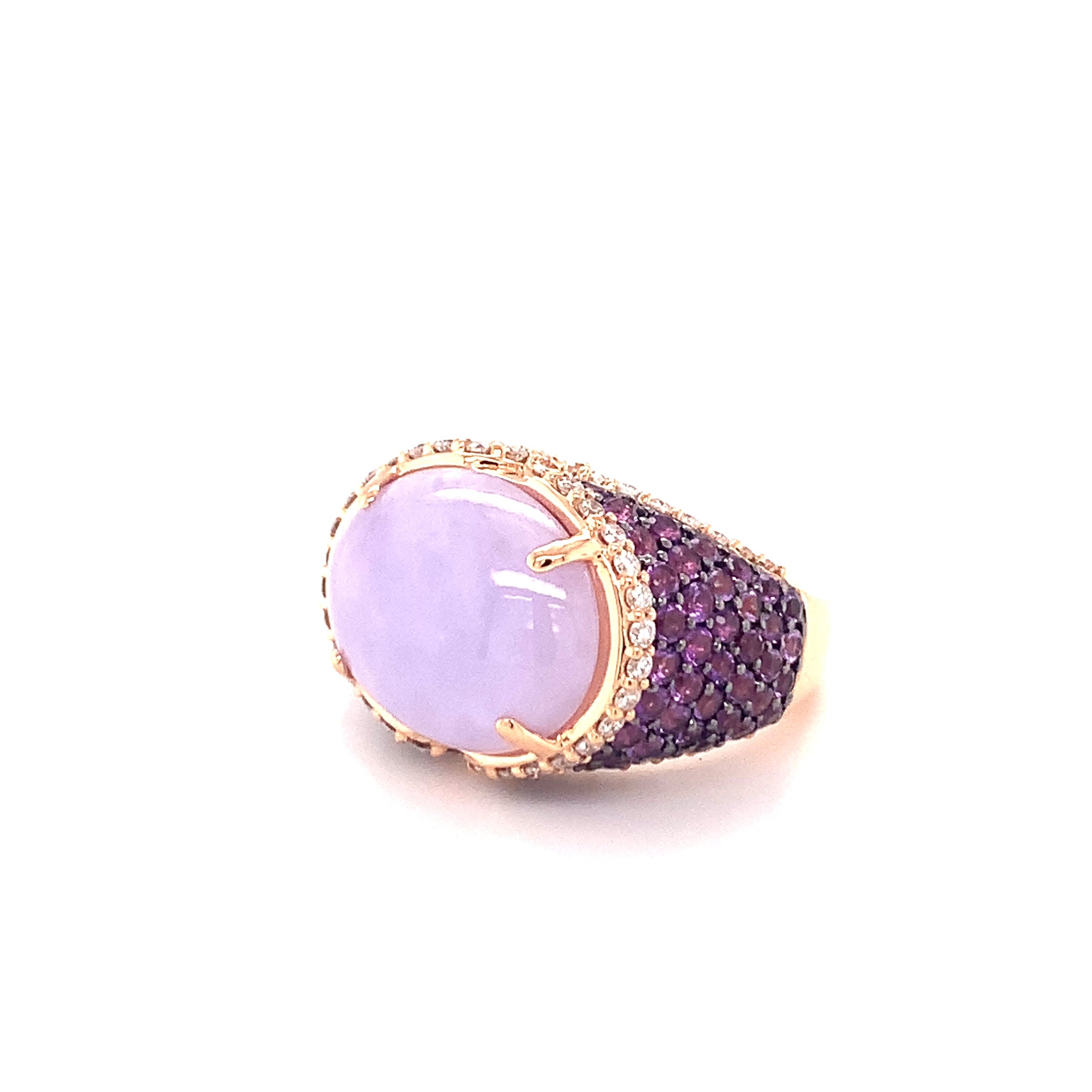 Certified Lavender Jadeite, Amethyst and Diamond 18K Rose Gold Cocktail Ring