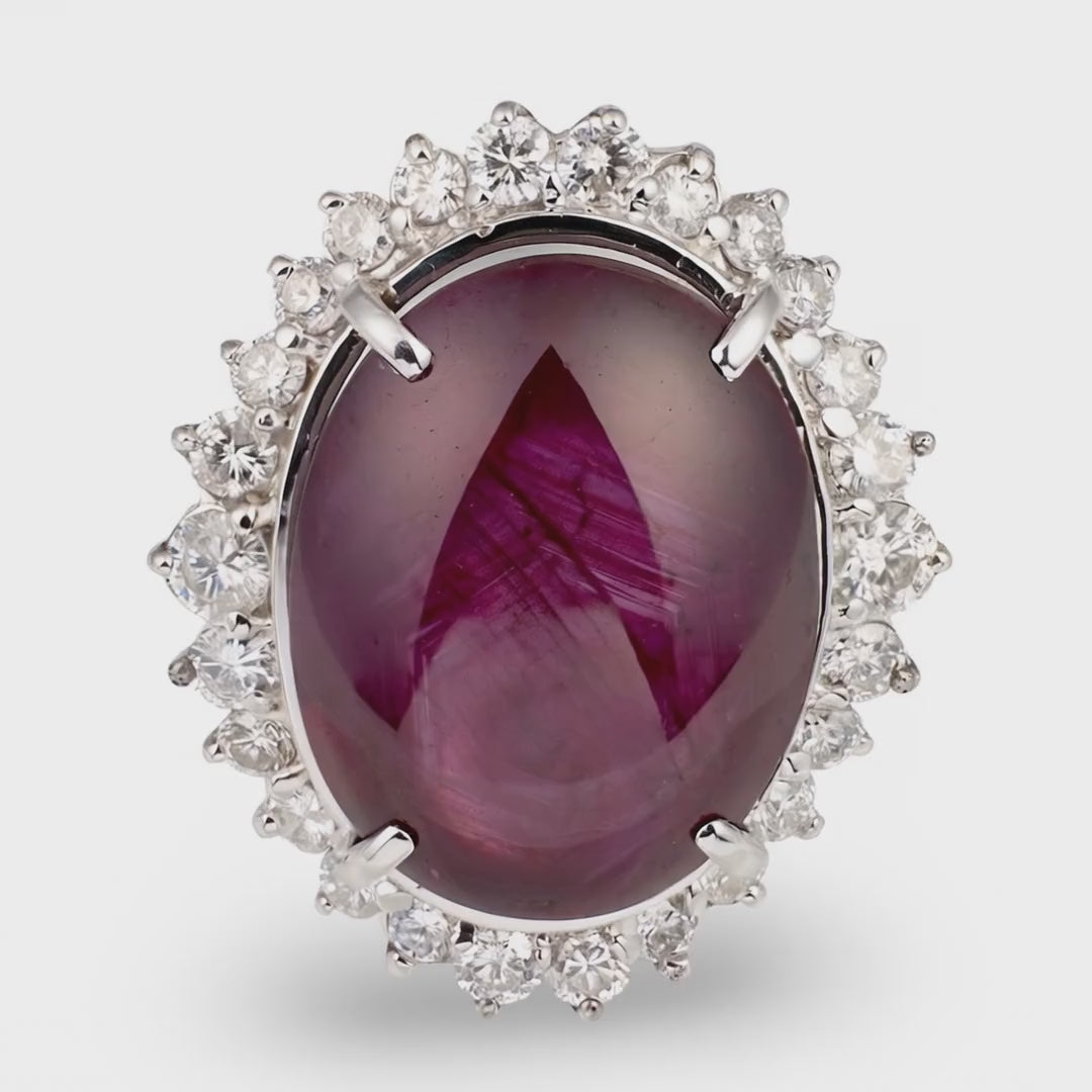 GIA Certified 41.23ct No-Heat Natural Star Ruby and Diamond 18K White Gold Cockt