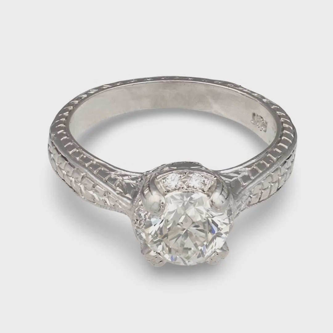 Vintage-Style Old European Cut Diamond Engagement Ring, 1.35 ct, Platinum
