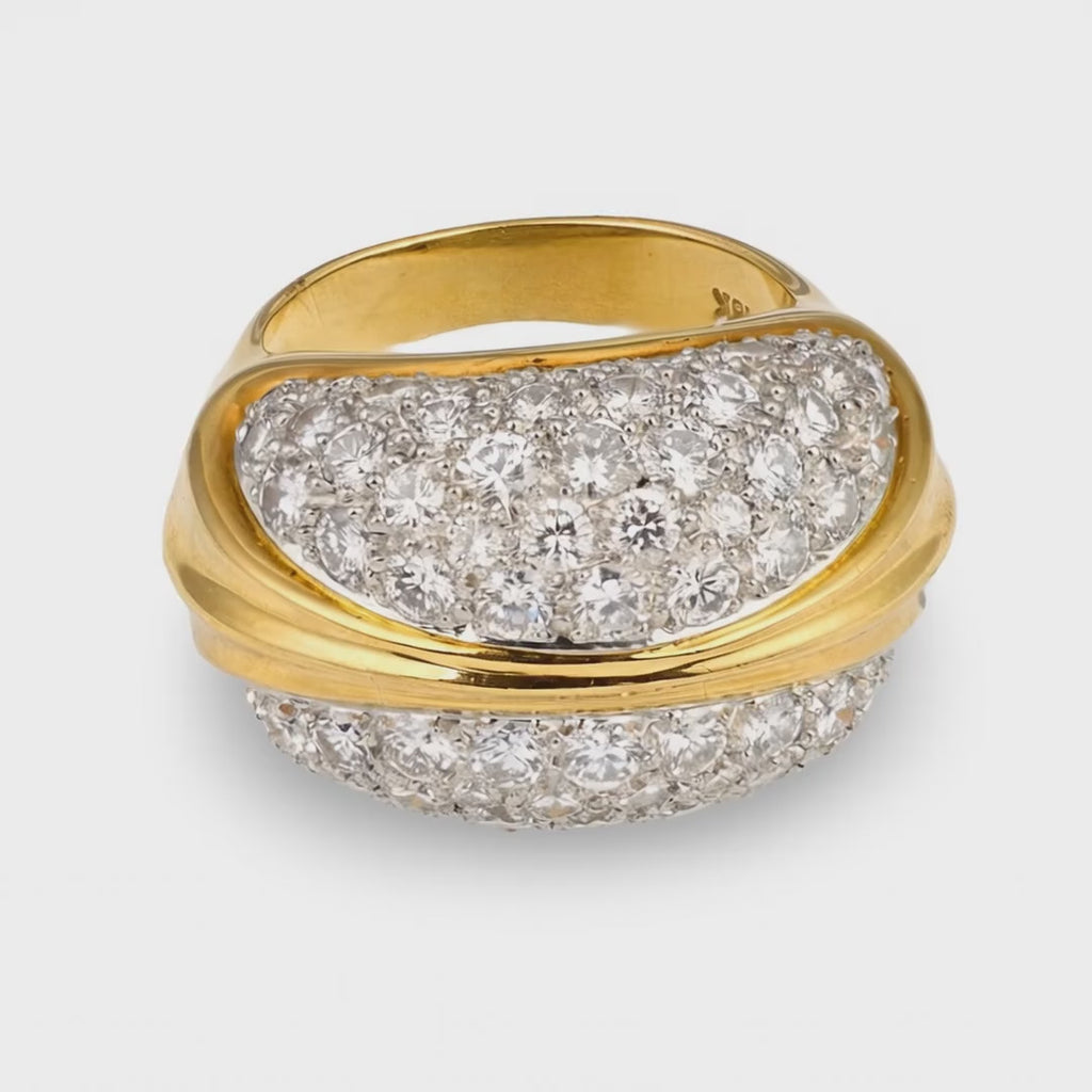Vintage 1970s Diamond Dome Ring, 80 Diamonds 3.25ct, 18K Yellow Gold and Platinu