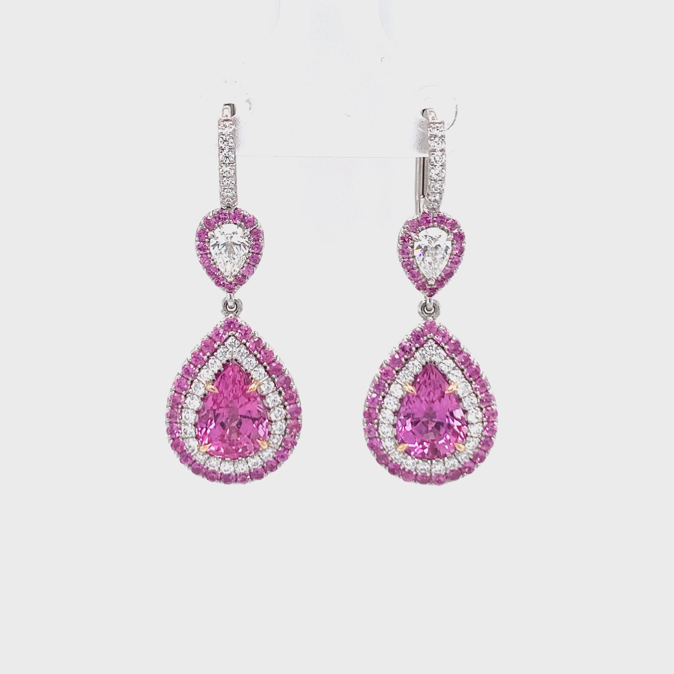 3.31ct Pink Sapphire and Diamond Dangle Platinum Earrings by Omi Privé