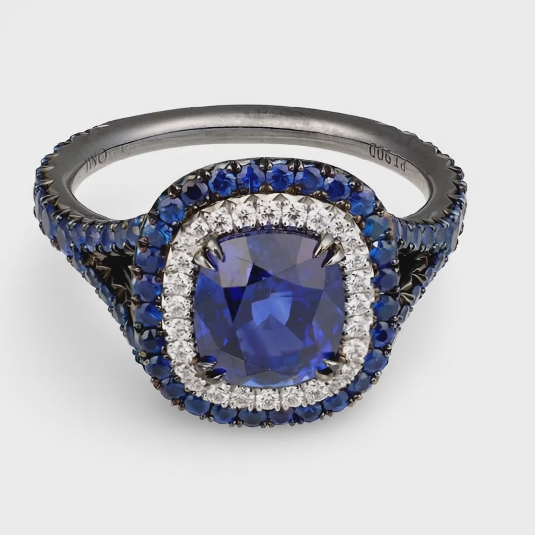 Omi Privé Sapphire and Diamond Blackened Platinum Ring, Duet Collection
