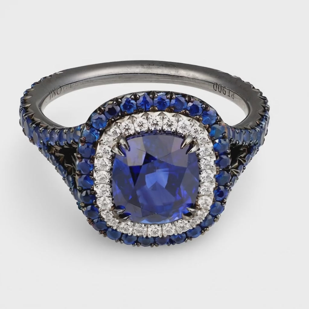 Omi Privé Sapphire and Diamond Blackened Platinum Ring, Duet Collection