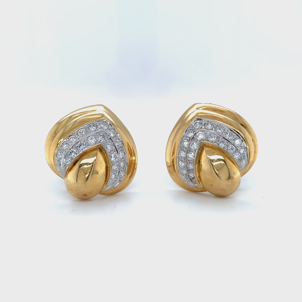 1.35ct Diamond Pavé Swirl Teardrop Earclips, circa 1970s